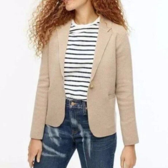 J. CREW SIZE MEDIUM TAN CAMILLE SHRUNKEN SWEATER BLAZER WOOL AW687 - Picture 1 of 8